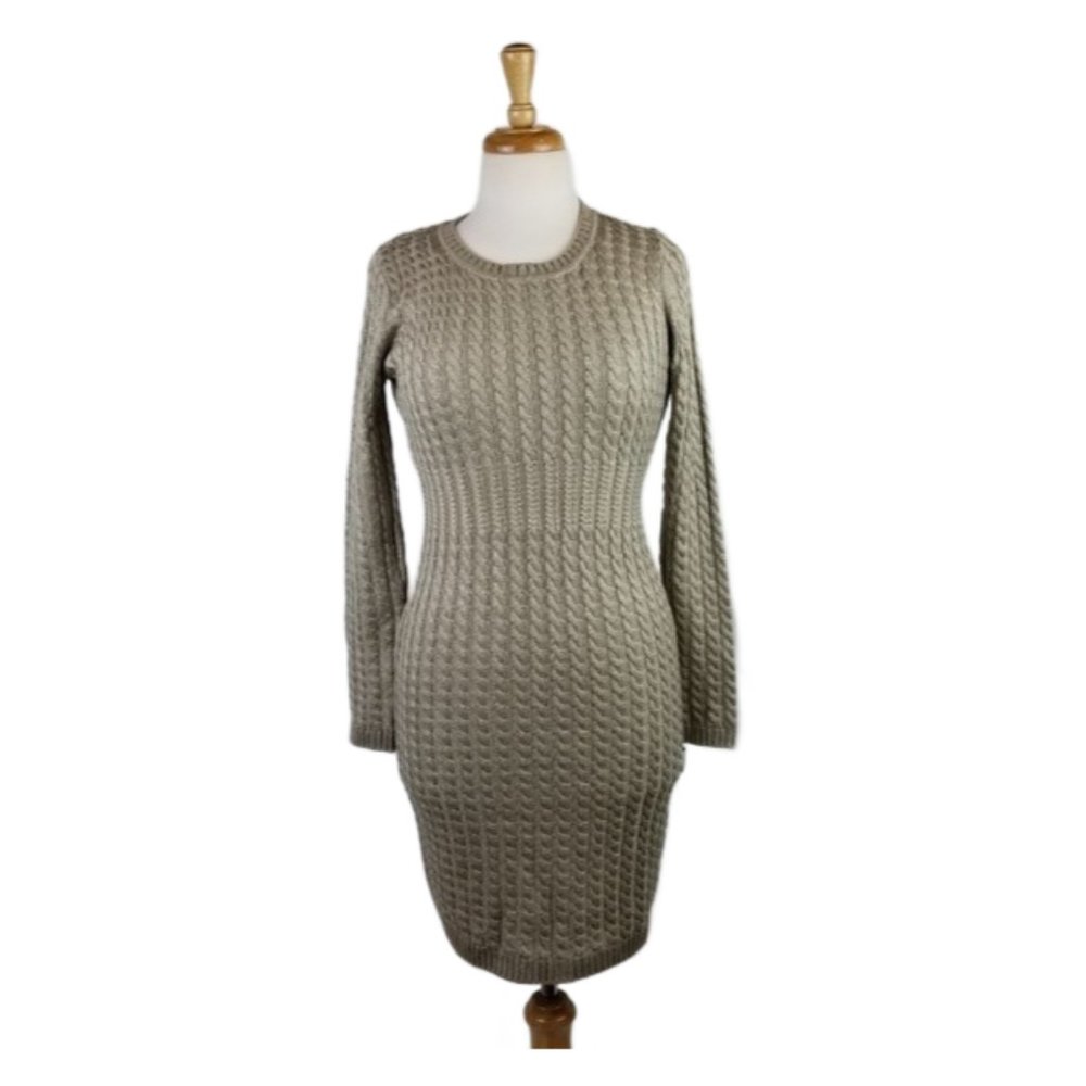 NWT CALVIN KLEIN Cable Sweater Dress - Khaki Petite XS XSP